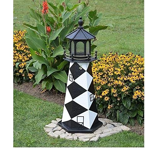 Backyard Crafts Amish-Made Cape Lookout, NC Replica Lighthouse with Solar-Powered LED Lighting, 48" Tall
