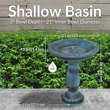 Sunnydaze Concrete Bird Bath with Textured Surface, 26” H, Patina Green