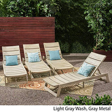 Great Deal Furniture GDFStudio Outdoor Acacia Wood Chaise Lounge Set of 4 Light Gray Wash, Gray Metal