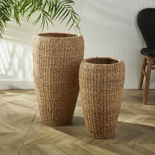 MY SWANKY HOME Elegant Tall Tapered Round Planters Set of 2 Woven Seagrass Baskets Minimalist