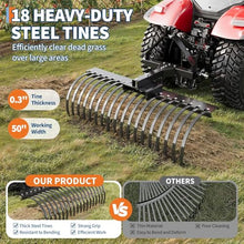 LALFPET Heavy Duty 50 Inch Tow-Behind Dethatcher Rake for Tractor - 3-Point Hitch Attachment - 18 Steel Tines - Ideal for Lawn, Garden, Farm, and Grass Maintenance - Size: 50 Inch