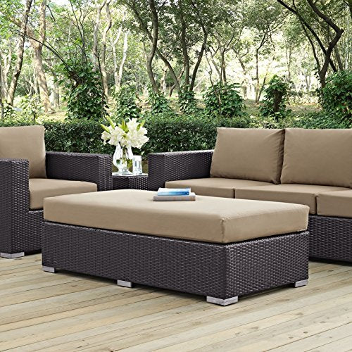 Modern Contemporary Urban Design Outdoor Patio Balcony Rectangle Ottoman, Brown, Rattan