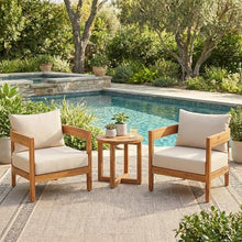 Christopher Knight Home 3-Piece Acacia Wood Patio Furniture Set, Outdoor Conversation Club Chair Set with Coffee Table, Patio Chat Set for Backyard Balcony, Teak+Beige