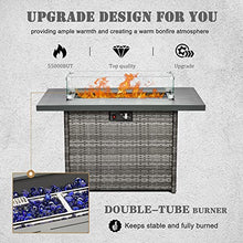 Vakollia Propane Fire Pit Table,44 Inch 55000 BTU Outdoor Gas Fire Pit Rectangular with Glass Wind Guard for Outside Patio Deck (Gray-Aluminum Top)
