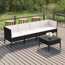 HEFZGDB 5 Piece Patio Lounge Set with Cushions Poly Rattan Black Porch Furniture Patio Table and Chairs Set Outdoor Patio Set Suitable for Lawn, Garden, Poolside.