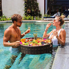 JDXQBLD 31"/47" Floating Serving Tray, PE Rattan Woven Pool Floats Breakfast Basket, with Double Handle, Pool Party Drinks and Snacks Table Bar, for Hot Tub, Sandbar, Spa, Beach