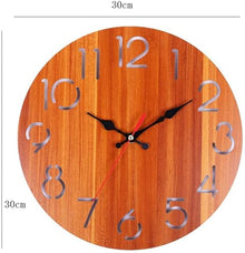 Outdoor Wall Clock, Round Digital Wooden Wall Clock, 30 cm Garden Waterproof Wall Clock Decoration, for Patio/Courtyard