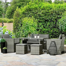 ZSLKDL 6 Pieces Patio Dining Set, PE Rattan Furniture Set with 2 Chairs Cushions Loveseat Sofa,Woodgrain Slatted Dinner Table