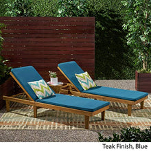 Great Deal Furniture Outdoor Modern Acacia Wood Chaise Lounge with Cushion Set of 2 Teak Finish Blue