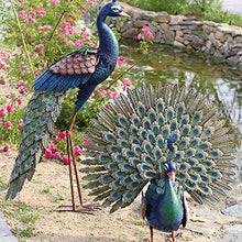 AKSHVA Outdoor Statues for Garden, Front Porch Peacock Sculpture, Retro Iron Art Simulation Peacock Display Garden Garden Animal Decoration Landscape Blue Peacock Decoration (Color : Cream)