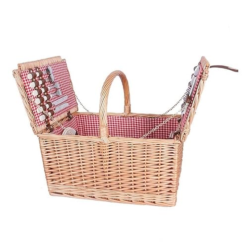 ZYBB Picnic Basket Wicker with Cutlery Picnic Mat Large for 4 People with Lid 47X32x23cm