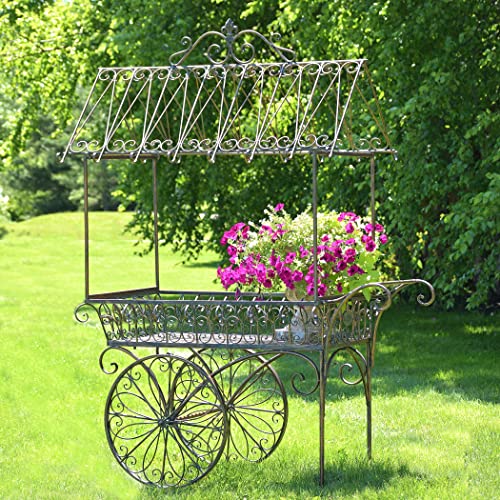 Zaer Ltd. Large Flower Cart with Roof and Moving Wheels (Antique Bronze)