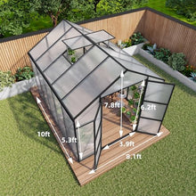 8x10 FT Greenhouse, Heavy Duty Polycarbonate Greenhouses for Outdoors with Thicken Sturdy Aluminum Frame, Large Walk-in Green House with Stakes, Ropes, Roof Vent, for Outside Garden Backyard, Black