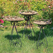 Zaer Ltd. Set of 3 Aged Copper Finish Parisian Birdbaths with Leaves and Butterflies or Birds on Edge (Set/3 with Birds)