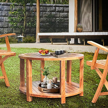 Chic Teak Round Outdoor Wood Patio Coffee Table 31 Inch Brown Classic Hand Waxed Water Resistant Weather
