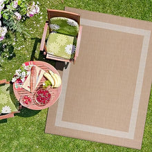 CAMILSON Outdoor Rug 10x14, Large Modern Outside Rugs for Patios Porches Waterproof Durable Washable Non-Shedding, Easy-to-Clean Indoor/Outdoor Area Carpet (10 x 14, Bordered - Beige/White)