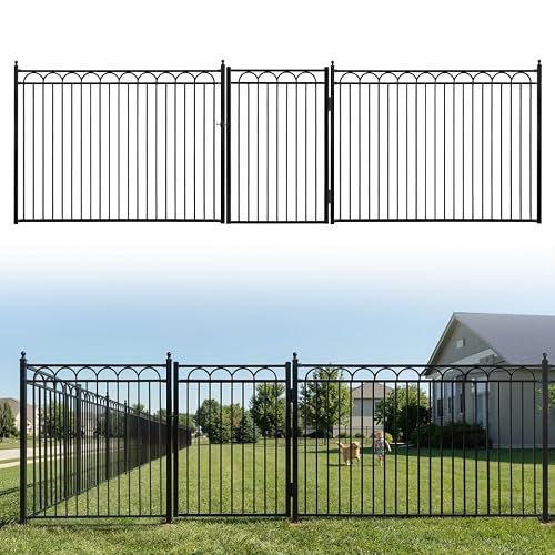 Fencer Wire 76FT Heavy Duty Arc Fence Barrier Kit, Anti-Rust Metal Steel Fence with 6FT Height X 8FT Width Panels, Gate, Posts, Connectors, Diameter Outdoor Fencing for Yard, Pool, Patio
