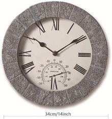 ZYBB Retro Wall Clock, Resin Wall Clock, Waterproof Outdoor Wall Clock with Thermometer, for Wall, Garden, Courtyard