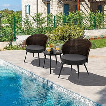 DUYHBAWRS 3PCS Patio Rattan Bistro Furniture Set Cushioned Chair Table Garden