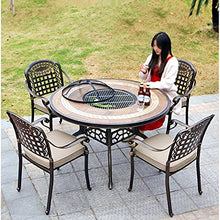 ERoomQ Wood Fire Pits Outdoor 122cm/48 Garden Grill Table - Wood Burning Fire Pit, Aluminum Round Indoor and Outdoor Table and Chair Set-with 4 Chairs, Suitable for Garden Terrace Lawn