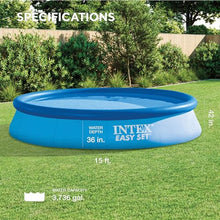 Intex Inflatable Easy Set Above Ground Round Swimming Pool Outdoor Pool Set for Backyards with 15' Round Cover, Ladder, and Filter Pump, Blue