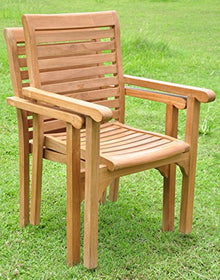 WholesaleTeakFurniture Qty 6 - Hari Stacking Dining Captain Arm Chair - Outdoor Patio Grade-A Teak Wood #WFDCARHR6