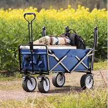 PUCNHZYNW Heavy Duty Folding Garden Beach Camping Trolley Cart with 4 Wheels Outdoor Festival Shopping Pull Truck Blue