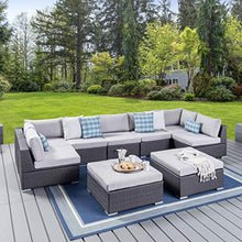 Christopher Knight Home Tom Rosa Outdoor 7 Seater Wicker Sectional Sofa Set, Grey with Silver Cushions