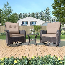 Kurapika 3 Pieces Patio Furniture Set Outdoor Swivel Gliders Rocker, Wicker Patio Bistro Set, Rattan Rocking Chair with Tempered Glass Side Table and Thickened Cushions (Sand)