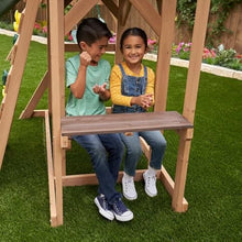 KidKraft Lawnmeadow Wooden Swing Set with Swings, Slide, Sandbox, Telescope, Rock Wall, Monkey Bars Brown