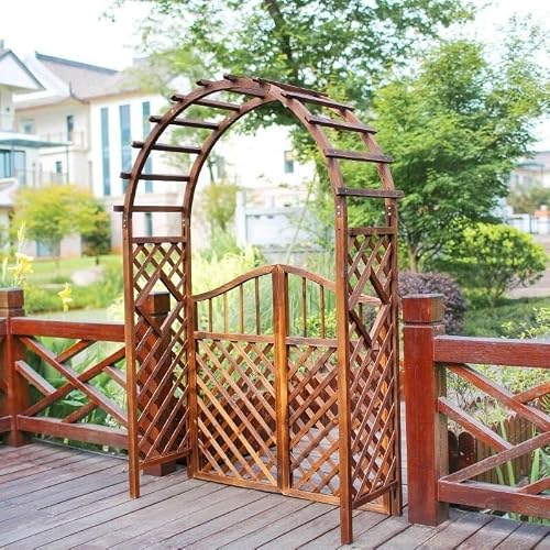 Wooden Garden Arbor Rose Archway Trellis 1.4m Weatherproof Climbing Plant Support Heavy Duty Wedding Arch Easy Assembly(Brown,140cm/55.1inch)