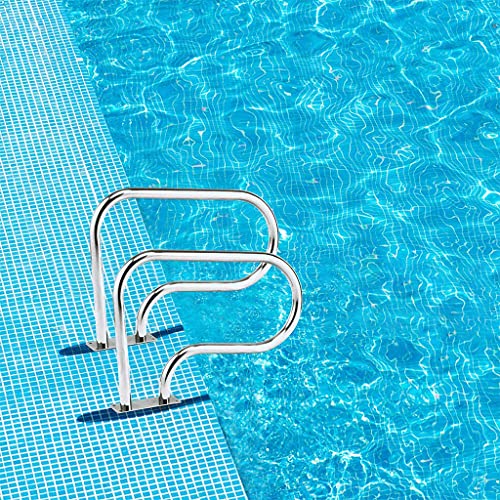 BSNANCA Pool Handrail Inground Pool Pool Railing, Ramp Ladder Stair Handrail,Swimming Pool Pool Railing, 304 Stainless Steel Pool Railing Handrails Easy to Install,Size:30×22In