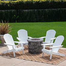 Great Deal Furniture Outdoor 5 Piece Acacia Wood & Lightweight Concrete Adirondack Chair Set with Fire Pit Grey & White