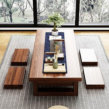 WXFJHH Japanese Style Floor Table Set with 4 Stools Wooden Coffee Table Tatami Tea Table Low Sitting Table Vintage Kotatsu Dining Table Brown 120x60x35cm(140x60x35cm)