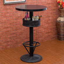 JOSOGO Retro Industrial 3-Piece Bar Table and Stools Set, Round Pub Table with Storage Basket + 2 Swivel Wood Bar Stools, Vintage Bistro Table Set for Home Bar, Kitchen, Patio, Cafe(Table)