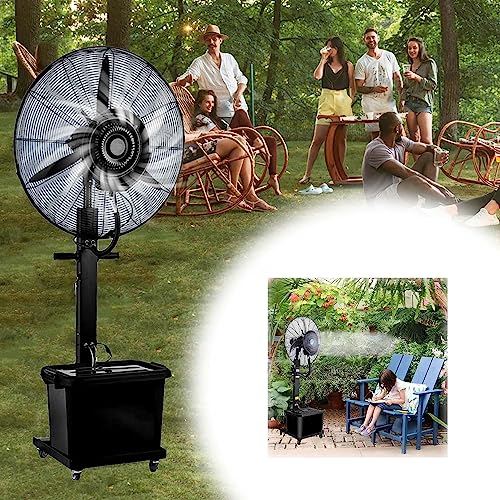 DFEDHF 90° Oscillating Misting Fan with 11 Gallon Tank Outdoor Fan Industrial Fans 26/30 Inch Black Pedestal Fan for Patios Outdoor Cooling Fan Misters, 320W/26in