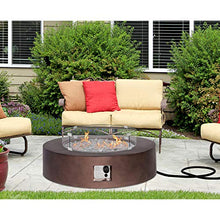 HOMPUS Propane Patio Fire Pit Table with Wind Guard, Fire Glass and Rain Cover for Outdoor Leisure Party, 50,000 BTU 42-inch Round Bronze Concrete Fire Table