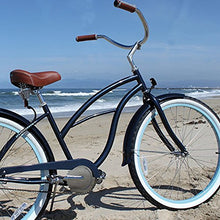 sixthreezero Women's 1-Speed 26-Inch Beach Cruiser Bicycle Classic Dark Blue with Brown Seat/Grips