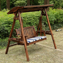Porch Swing with Stand and Canopy, Wooden Patio Porch Swing Chair