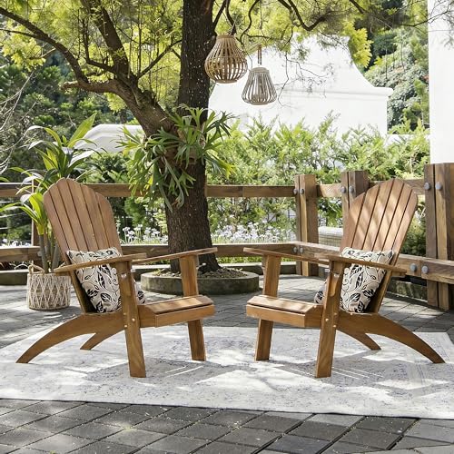 Cambridge Casual Lakeside Indonesian Teak Oversized Patio Adirondack Chair with Cup Holder, Set of 2 Adirondack Chairs, Weather-Resistant, Comfortable Set for Poolside, Fire Pit, Backyard