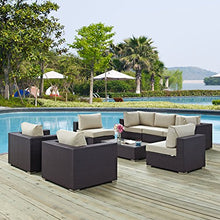 Modway Convene Wicker Rattan 8-Piece Outdoor Patio Sectional Sofa Furniture Set in Espresso Beige