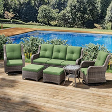 Joyside 6-Piece Wicker Patio Furniture Set with Sofa, Rocker Chairs, Ottomans, and Side Table Green