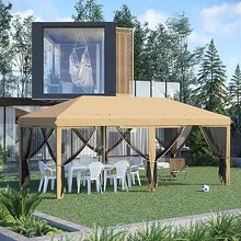 10x20 Pop up Canopy Tent with Netting,Portable Party Tent w/Ground Stakes & Carry Bag,Outdoor Pergola Sun Shade Instant Shelter Gazebo Event Tent for Parties Patio Backyard Beach Weddings,Beige