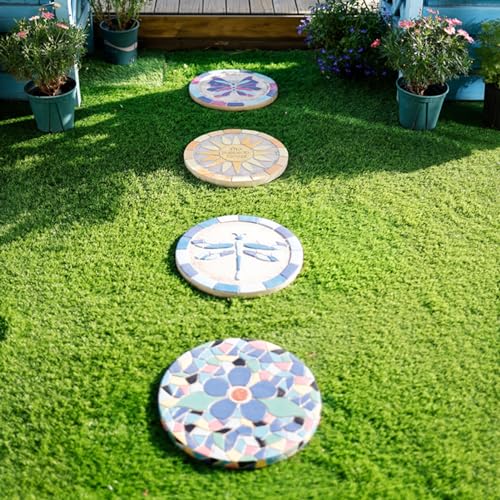 Kunovo Outdoor Stepping Garden Stones, Exquisite Path Decorative Stone with Sun Butterfly Flower Dragonfly Pattern, Backyard/Pathway Landscaping Decor (Size : 1 Pack), 58741