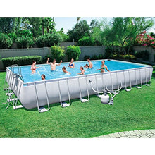 Bestway Power Steel Rectangular Above Ground Swimming Pool Set Gray