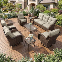 SAILARY Patio Furniture Set, 8PCS Outdoor Wicker Conversation Set with 6" Thick Cushions, High Back Rattan Sofa & Swivel Rocker Chairs, Weather Resistant Olefin Fabric for Garden, Poolside, Beige