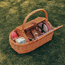 Storage Basket,Wicker Picnic for 2 Person, Willow Hamper Service Gift with Cutlery, Additional Compartments Hand Woven for, Camping