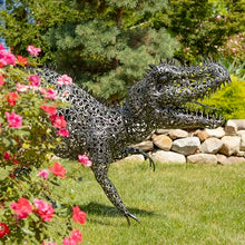 Zaer Ltd. 5.6 ft. Tall Crouching Tyrannosaurus Rex Outdoor Metal Statue "T-Bone" Metallic