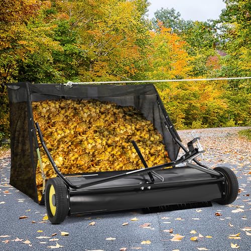 9-in-1 Tow Behind Lawn Sweeper, 44" Pull Behind Foliage & Grass Collector, 25 Cu. ft. Large Capacity Durable Yard Sweeper with Adjustable Height, Foldable Garden Sweeper for Tractor & Riding Mower