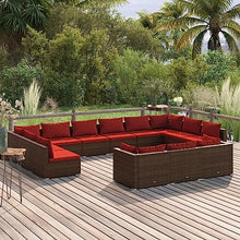 VIHHQGC Large Garden Lounge Set Brown 13-Piece Synthetic Poly Rattan Seating with Powder-Coated Metal Frame for Patio Balcony Outdoor Modular Design Durable Construction Easy